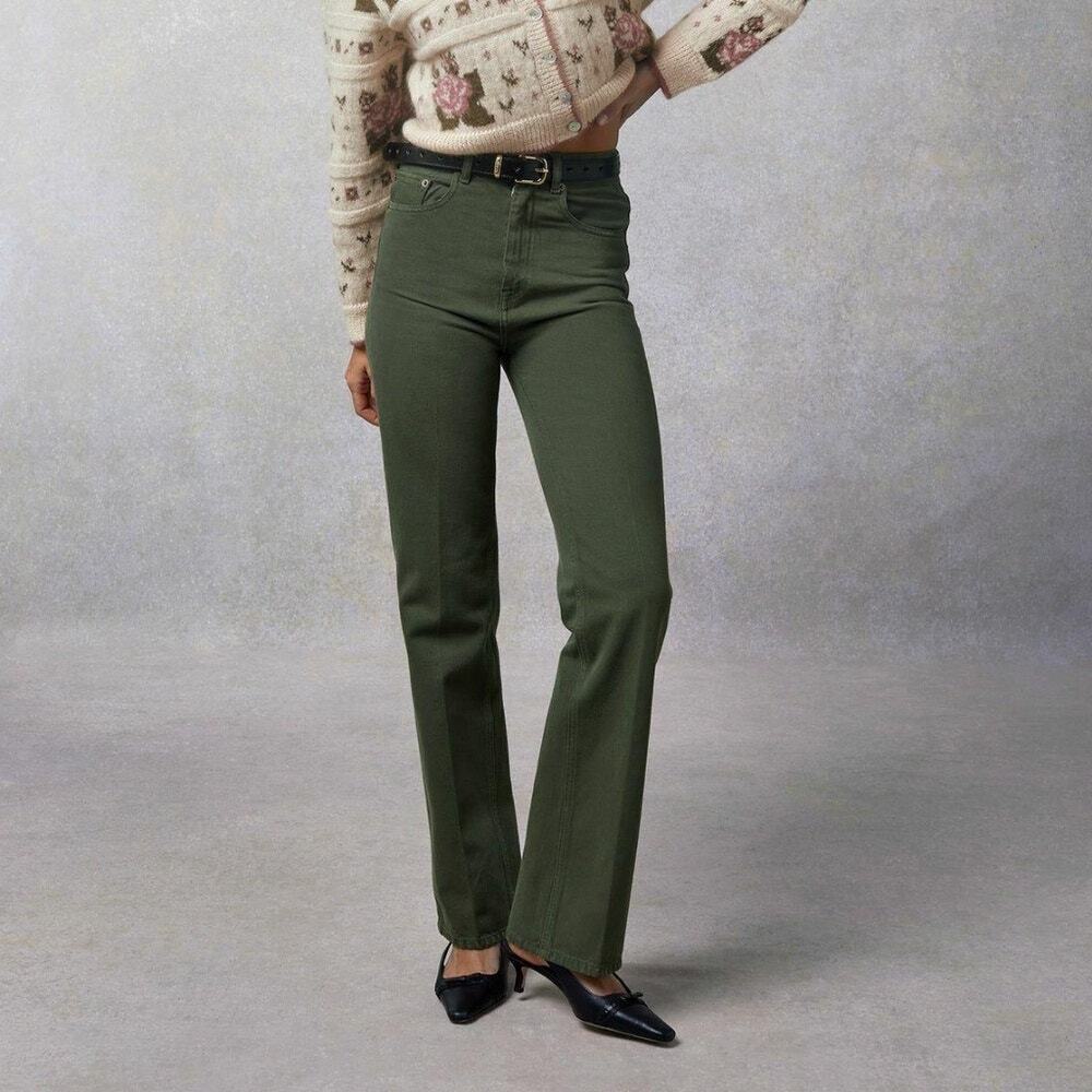 Rouje Paris Madealine Jeans Bronze Green High Waist Straight Leg SZ 30